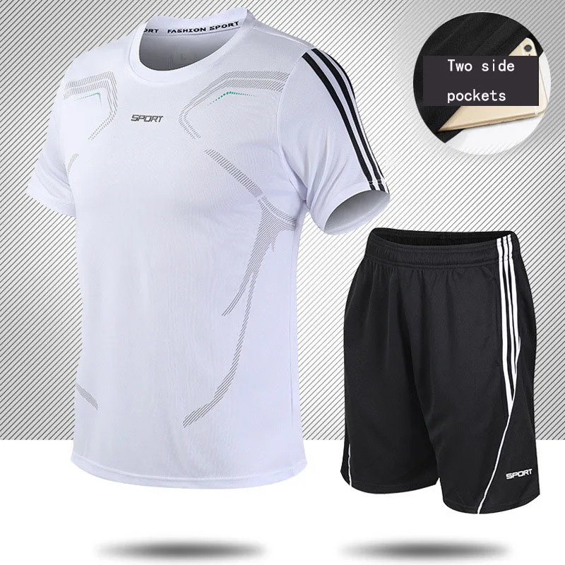 Camisetas de fútbol camiseta de fútbol de hombre chándal de manga corta de entrenamiento de fútbol de verano traje de verano camiseta + pantalones cortos de deportes Juego de 2 piezas