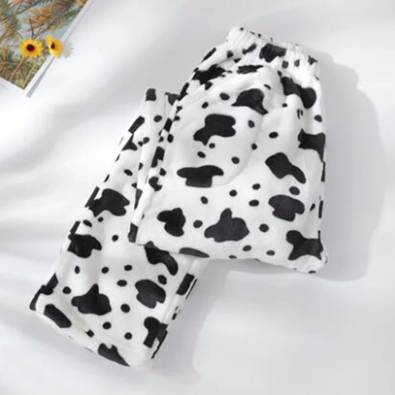 Cow color Пижамные брюки для мужчин и женщин; бархатные брюки кораллового цвета; сезон осень-зима; Фланелевые домашние теплые брюки; плотные свободные бархатные домашние брюки - Цвет: Cow color