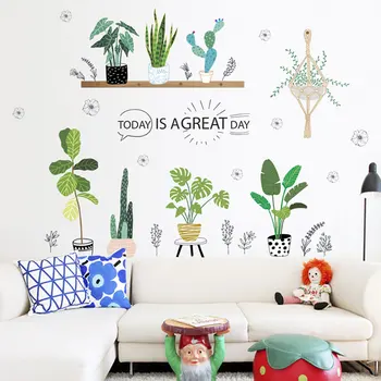 

Wall Sticker Potted Plant Refreshing Natural Style DIY Entrance Bathroom Wallpaper Seal Wall Decoration TOB