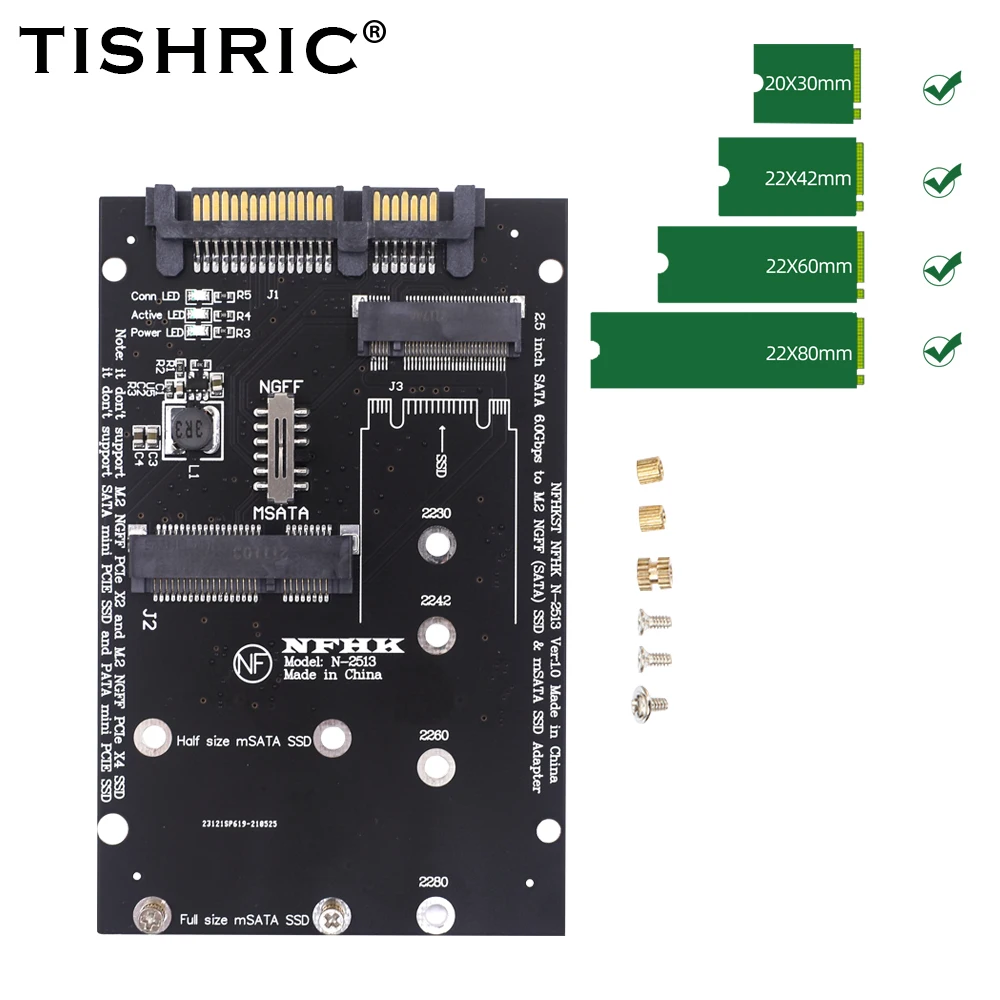TISHRIC 2.5 inch SATA 60Gbps to M2 NGFF SATA SSD MSATA SSD Adapter MSATA to M.2 NGFF Hard Disk Adapter Board