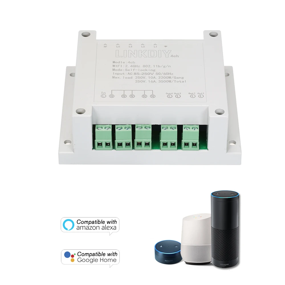 

SONOFF 4CH AC85-250V 4 Channels Din Rail Mounting WiFI Switch Universal Wireless Smart Switch for Home/Nest Smart Home