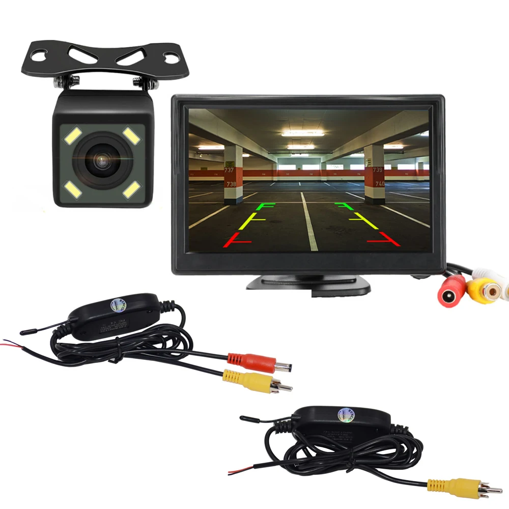 US $31.84 5 LCD Car Monitor Rear View Camera Wireless Video Transmitter Receiver Kit for Wireless Parking Reverse Monitor System