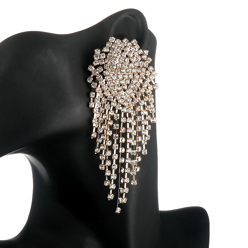 Grande boucle d'oreille en strass pour femmes 2021, longues boucles d'oreilles suspendues déclaration, grande tenue de fête brillante, bijoux cadeau