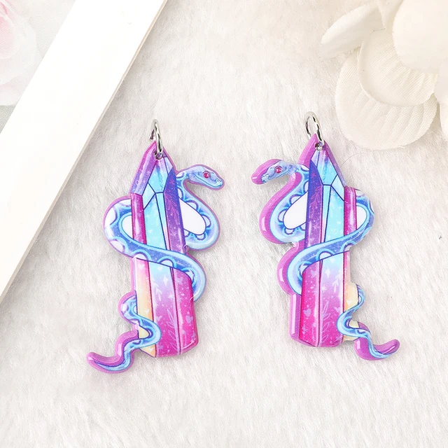 10Pcs Creepy Valentine Charms Acrylic Pastel Goth Magic Snake Skull Flower Pendant Jewlery Findings For Earring Necklace Diy with hoop
