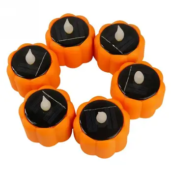

6pcs Outdoor Camping LED Lamp Flickering Pumpkin Tealight Flameless Candle Electronic Solar Lantern Wedding Party ABS Nightlight