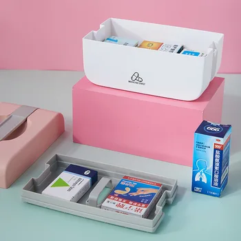 

Medicine Box Storage Box Organizer 2 Layers with Compartments Family Emergency Kit Storage Case Prescription Pill Case Drawer