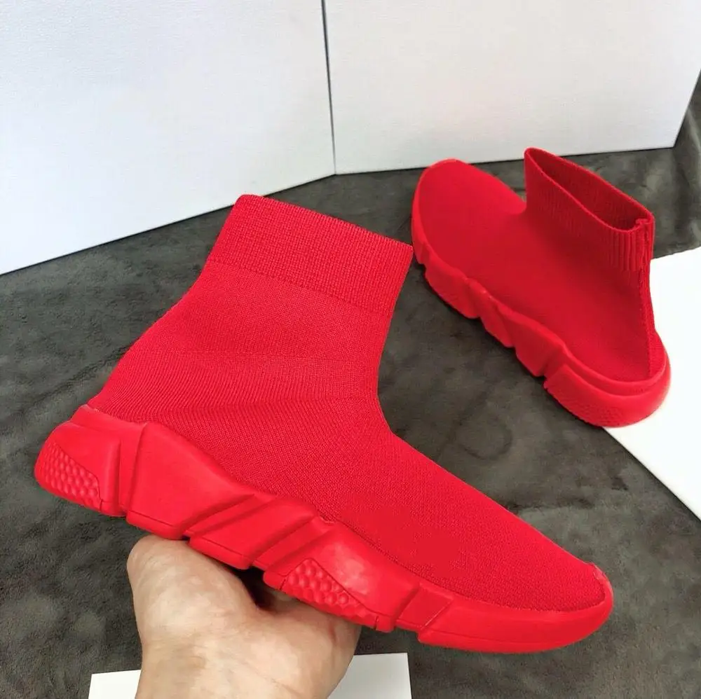 Женская Повседневная спортивная обувь с дышащей сеткой; красные женские носки; обувь для взрослых; уличная трикотажная прогулочная обувь; модные брендовые кроссовки для мужчин