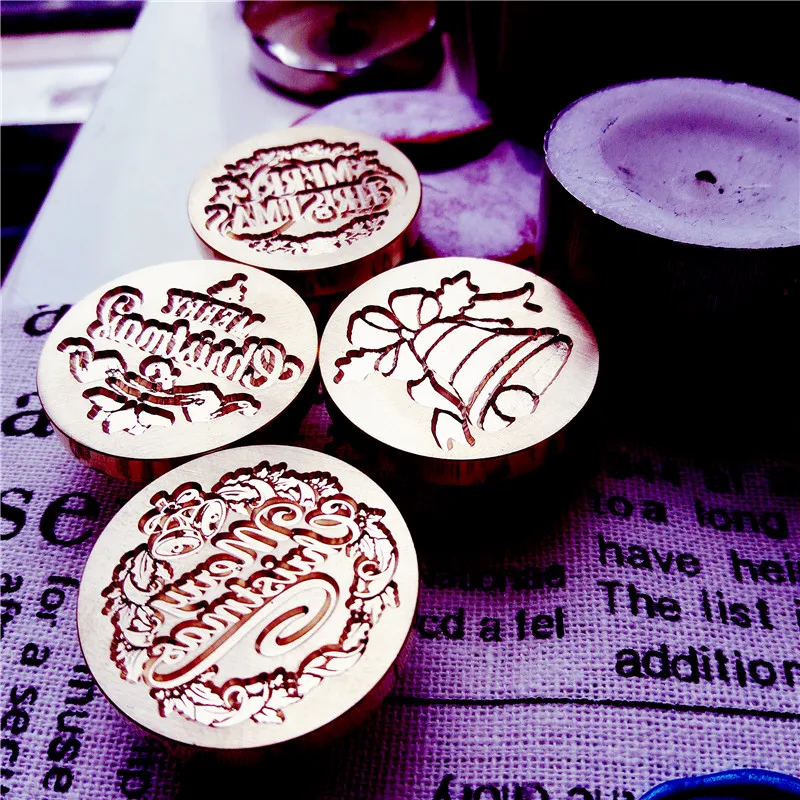 

Retro Merry christmas wax seal stamp head jingle bell Snowflake Santa Claus deer sock tree christmas gifts Stamp Wax stamp head