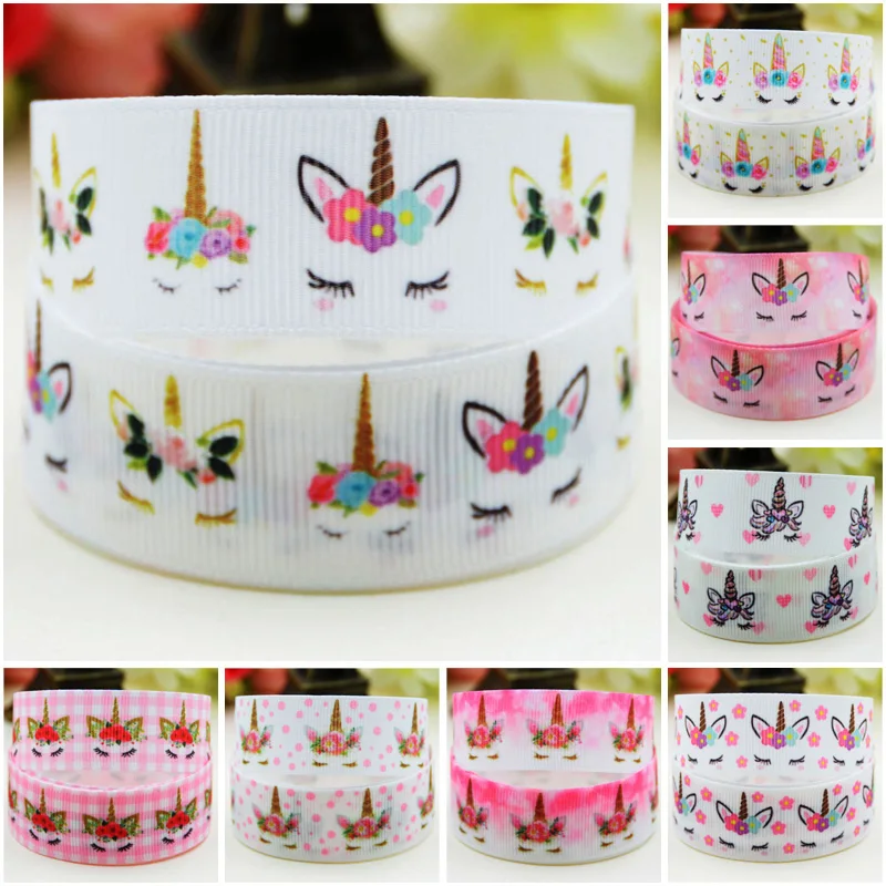 

22mm 25mm 38mm 75mm Ruban satin Sleep Unicorn Cartoon Character printed Grosgrain Ribbon party decoration 10 Yards Mul074