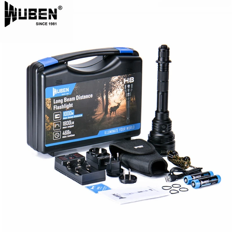

Wuben H8 outdoor hunting flashlight XHP35HI LED has a maximum range of 1800 lumens and 1000 meters long range, including 2 18650