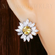 Newranos, квадратные серьги-гвоздики, натуральный кристалл, камень, желтый цвет, серьги для женщин, модные ювелирные изделия, вечерние ювелирные изделия EFX032