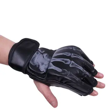 

New Unisex Half Finger Boxing Gloves Ghost Bone Tiger Claw Print Training Mittens F1FD