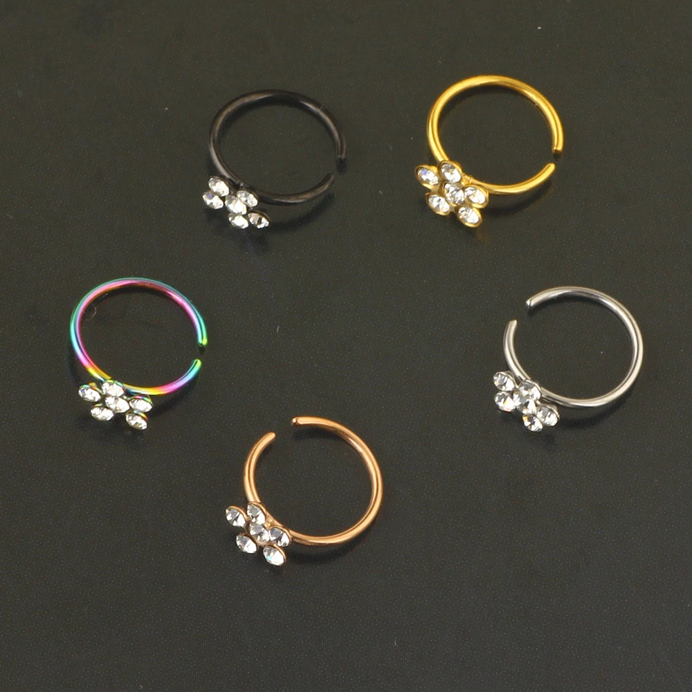 Nose Ring Hoop Paved Flower Leaf Feather CZ Cartilage Earrings Nose Piercing Jewelry for Women Men Silver Gold Rose Gold Tone 20