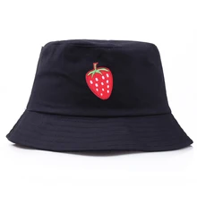 Эстетические шляпы в виде клубники, с вышивкой, для женщин и мужчин, Harajuku, черные, белые, на плоской подошве, модные шляпы в стиле хип-хоп, Рыбацкая шапка