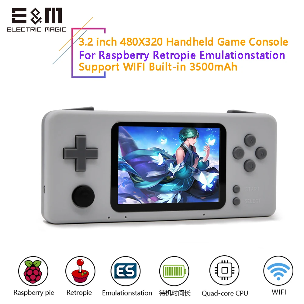3.2 Inch IPS Rocker Handheld Game Console Emulationstation Retropie Raspberry Pi CM3 Arcade Games 3500mA Battery Support WIFI
