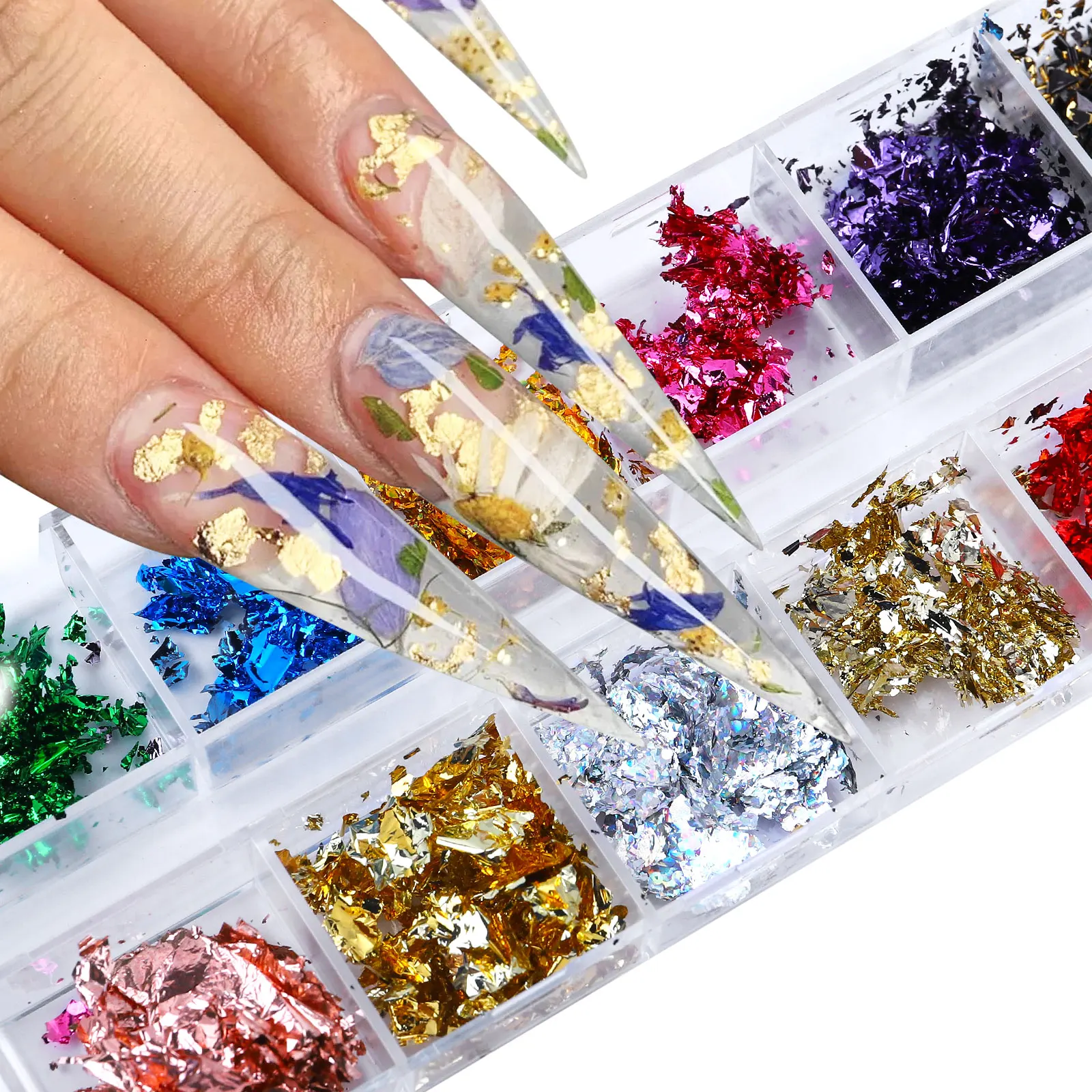 12 Grid Nail Art Sticker Foil Nail Art Decorations Mixed Nail Decals