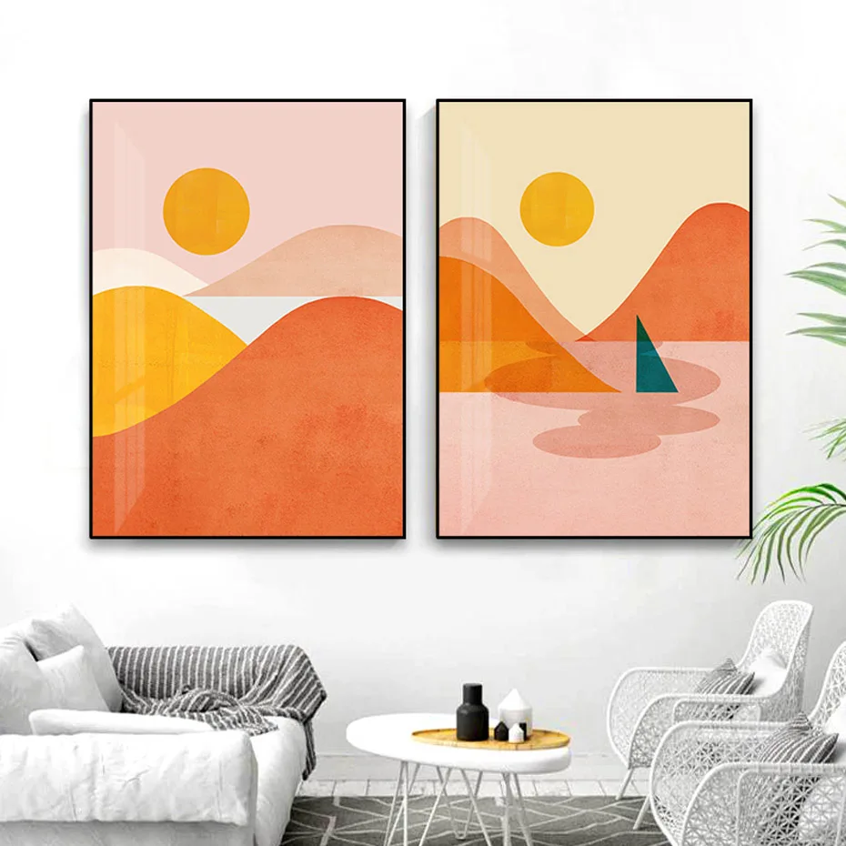 Abstract Trendy Mountains Lakes Canvas Paintings Mural Poster Wall Art Pictures Print Gallery for Living Room Home Decoration