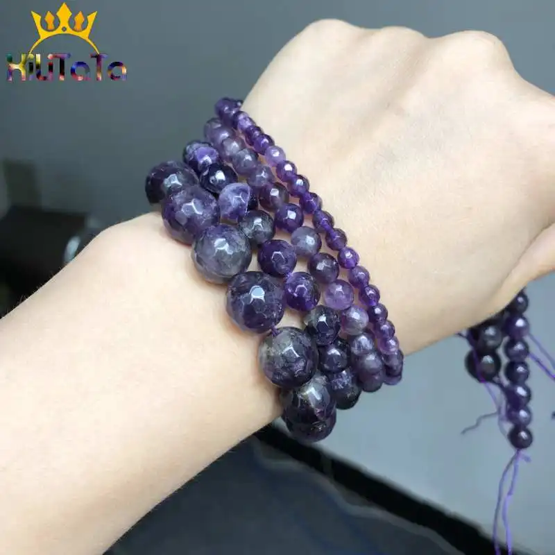 천연 석재 비즈 자수정 느슨한 스페이서 비즈 DIY 귀걸이 팔찌 액세서리 15 4/6/8/10/12mm