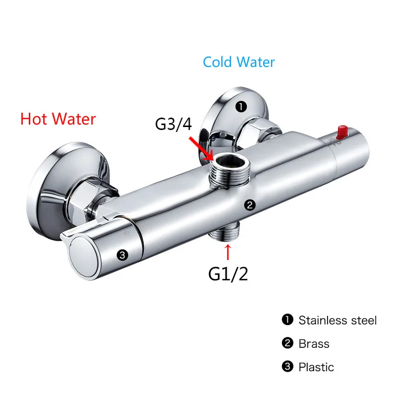 Ванна душевой смеситель; термостатический кран настенный смеситель клапан кран контроль температуры Дождь душ хром ванная комната двойной выход