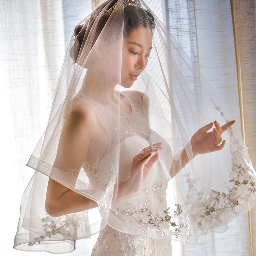 Кружевная вуаль 2019 Новое поступление Длинный мягкий тюль lvory с блестками 3D цветок