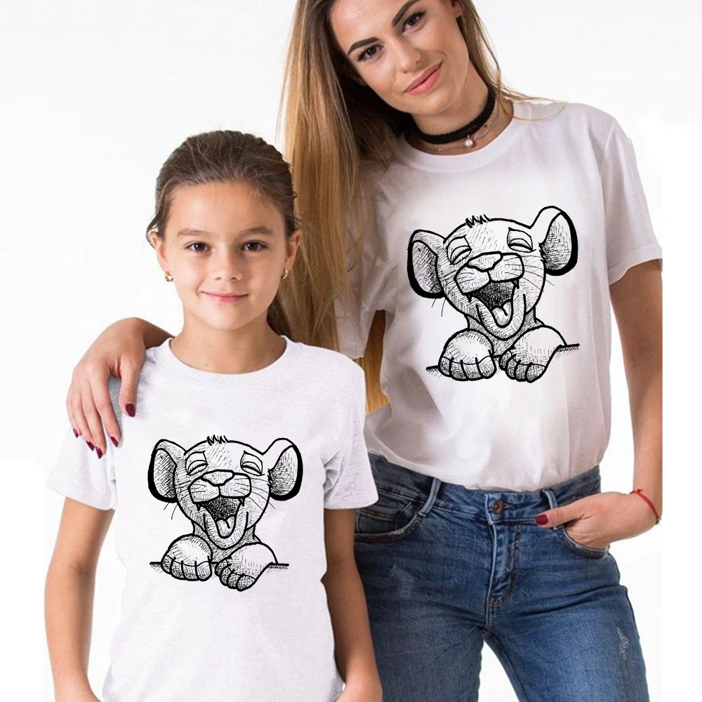 Fashion Harajuku Mom and Son Matching Clothes Lion King Funny Print Couple Short-Sleeved Men Women Tops Summer Kids Tshirt matching family fall outfits Family Matching Outfits