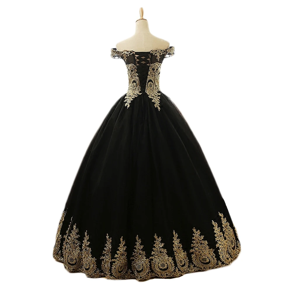 Real Photo Vestido Para 15 Anos Lace Applique Ball Gown Black Red Quinceanera Dresses New Years Dress