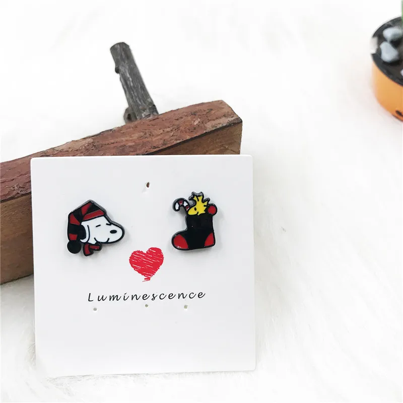 1 EUPNHY 1 Pair Cute Dogs Peanuts Hypoallergenic Earrings Cartoon Piercing Stud Earrings for Women Girls Small Earring Jewelry - Окраска металла: 1