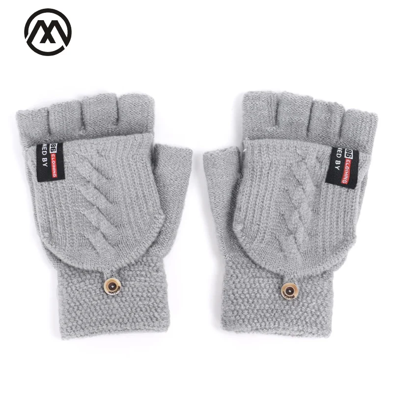 

2019 new men and women gloves winter warm knitted gloves button mitts half finger full finger letter label dual-use long gloves