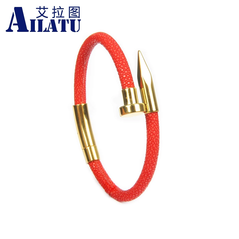 Ailatu Для мужчин роскошный бренд высокого качества кожаный браслет Нержавеющая сталь ногтей Браслеты смесь цветов Одежда высшего качества