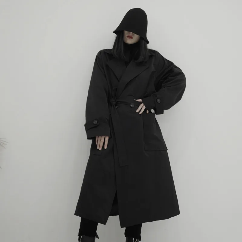 

LANMREM 2020 Solid Color Coat Winter New Women's Retro Lapel Mid-length Double-breasted Straight Trench Coat PC277
