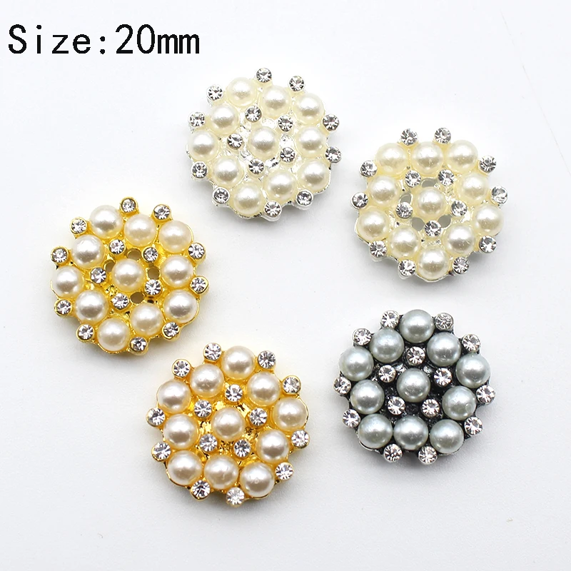 

10pcs/lot 20mm Variety Of Pearl Rhinestone Flat Bottom Alloy Buttons For Bow Hair Accessories DIY Wedding Decoration Accessories
