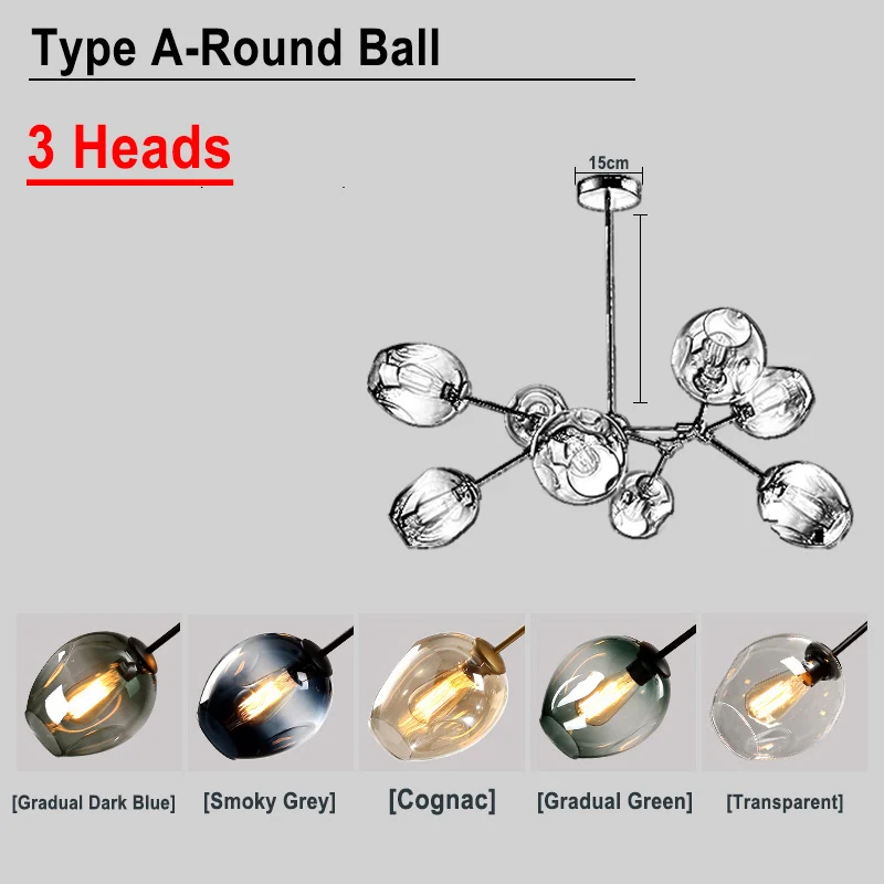 Скандинавское стекло светодиодный светильник-люстра Лофт домашний декор для помещений столовая Подвесная лампа для ресторана гостиной подвесной светильник - Цвет абажура: A 3 Heads