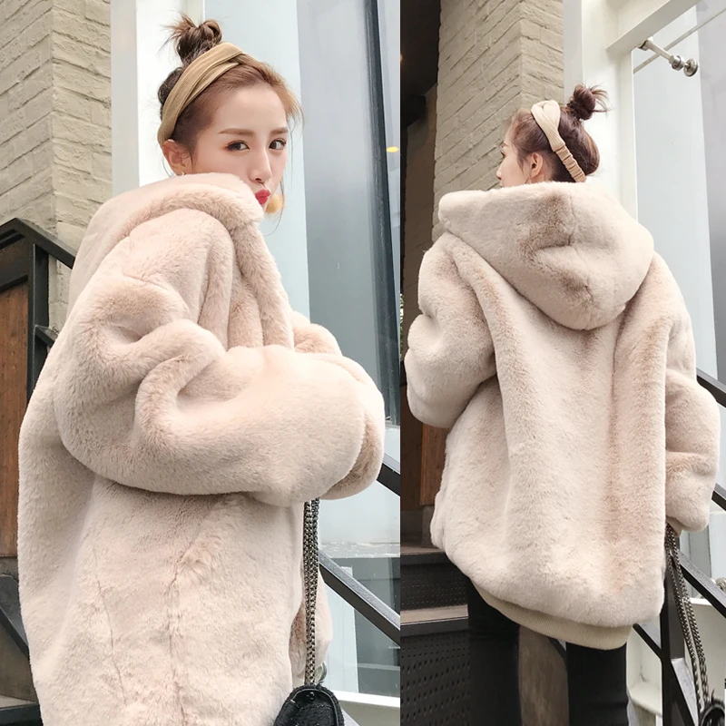 Зимнее плотное теплое пальто из искусственного меха женская куртка с капюшоном и длинным рукавом из искусственного меха Роскошные зимние меховые пальто bontjas