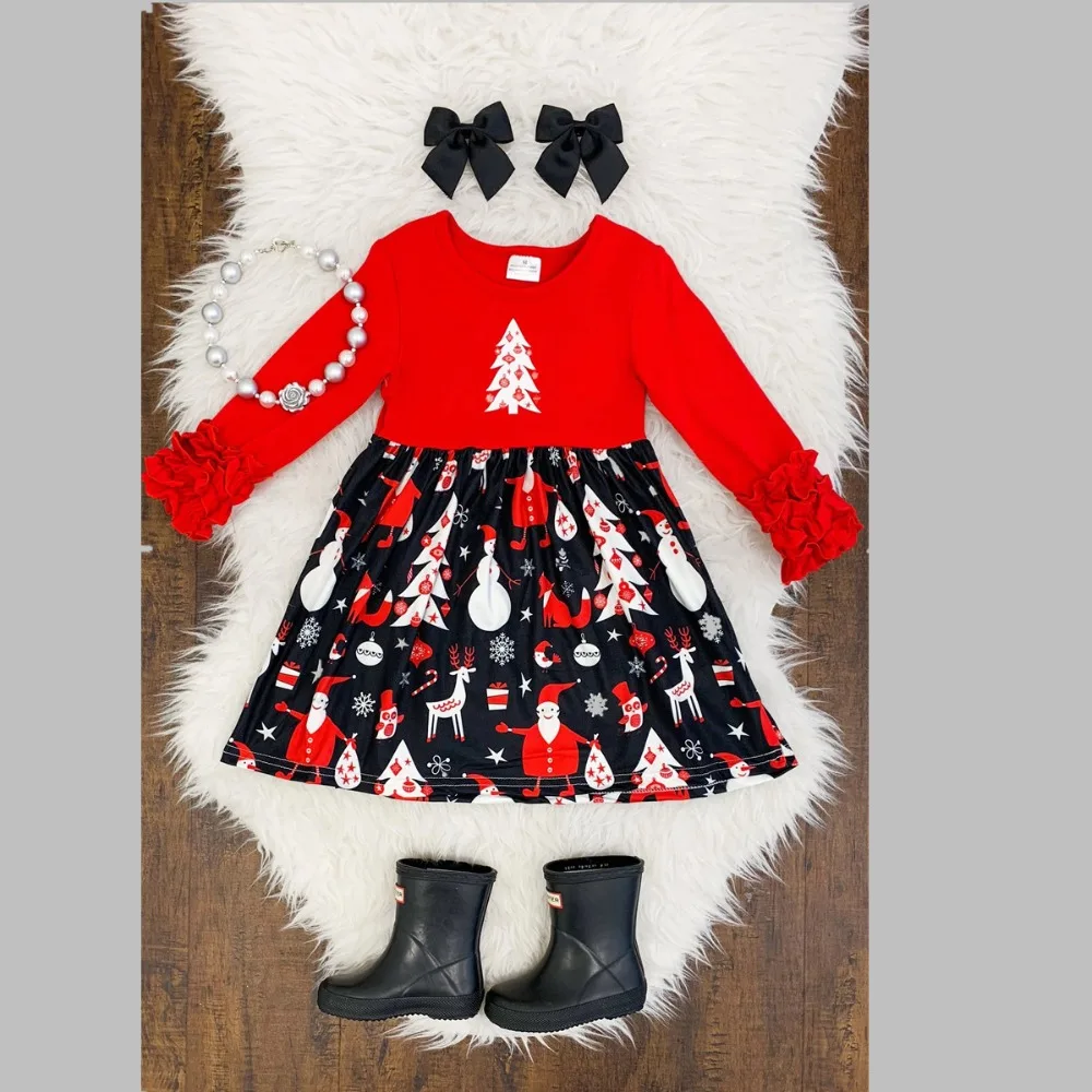 1-6 year old girl's dress suit Christmas Dress Christmas Snowman Christmas tree