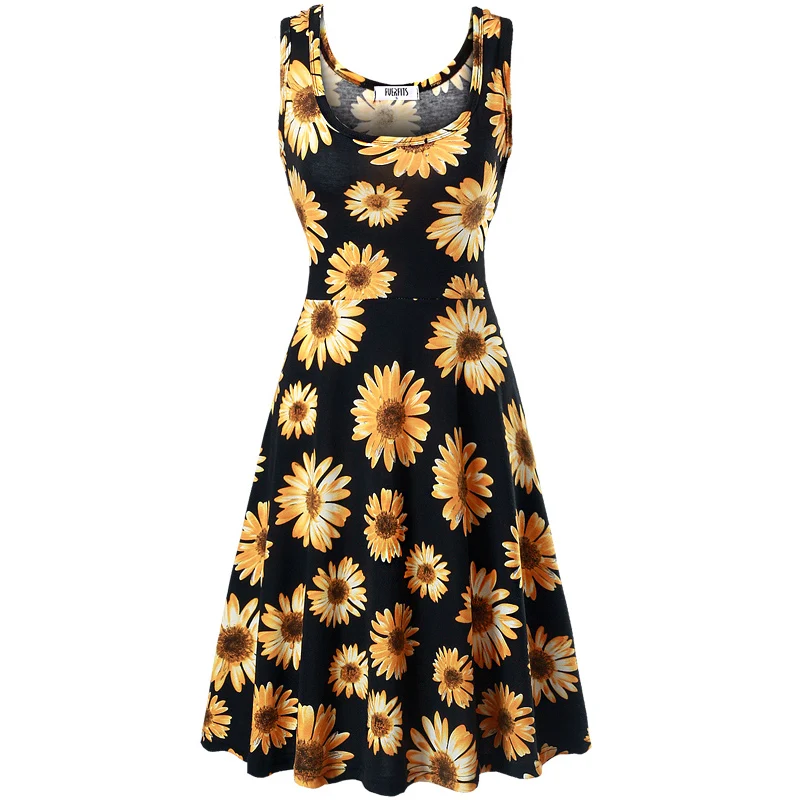 Buena Compra Vestido de verano sin mangas de flores, informal bWwnMolpXZy