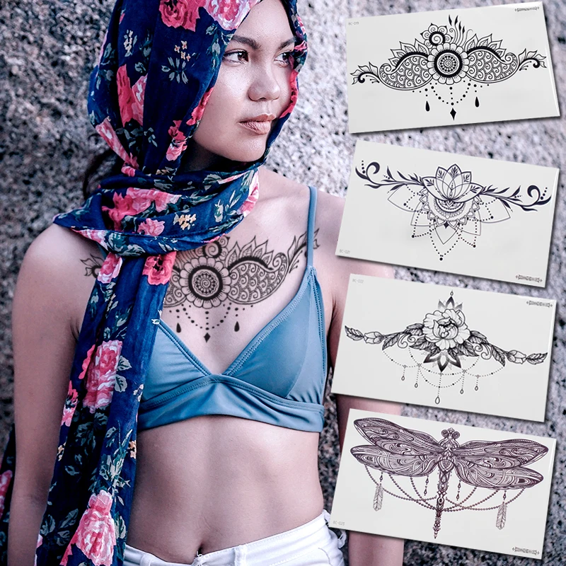 Temporary-Stickers Jewelry Sternum Under-Breast-Tattoo Henna Tatoo Fake Women Sexy Lace