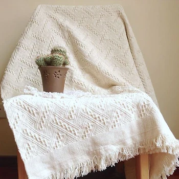 

Jacquard Knitted Sofa Cover Blanket With Tassel Tapestry For Bed Airplane Bedspread Throw Decoration Cotton Blankets Home Travel