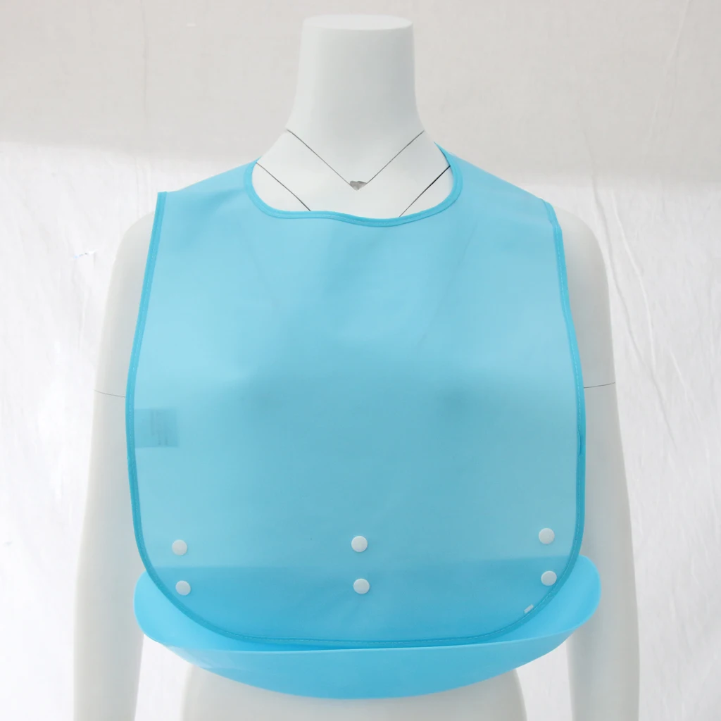Meals Bib Protector Elderly Aid Apron + Detachable PE Pocket Blue - Reusable, Washable, Anti-oil, Anti-fouling, Easy to Clean