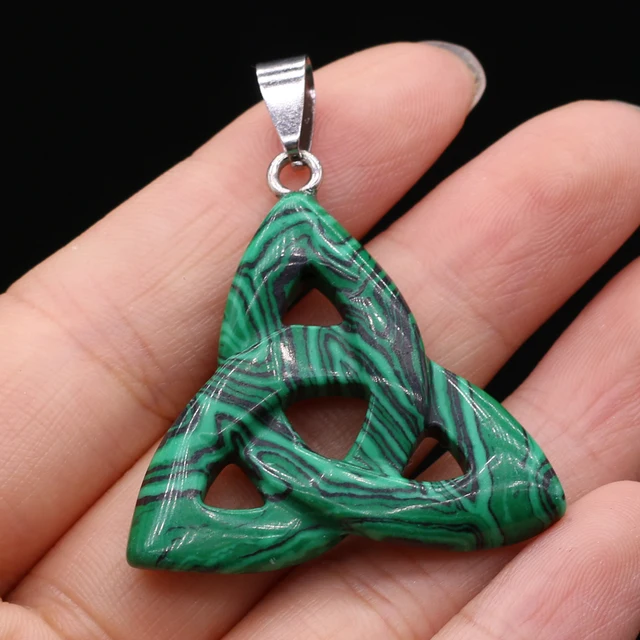 Triquetra Symbol Natural Stone Pendants Celtics Knot Agates Crystal for Jewelry Making DIY Women Necklace Earrings Crafts Malachite
