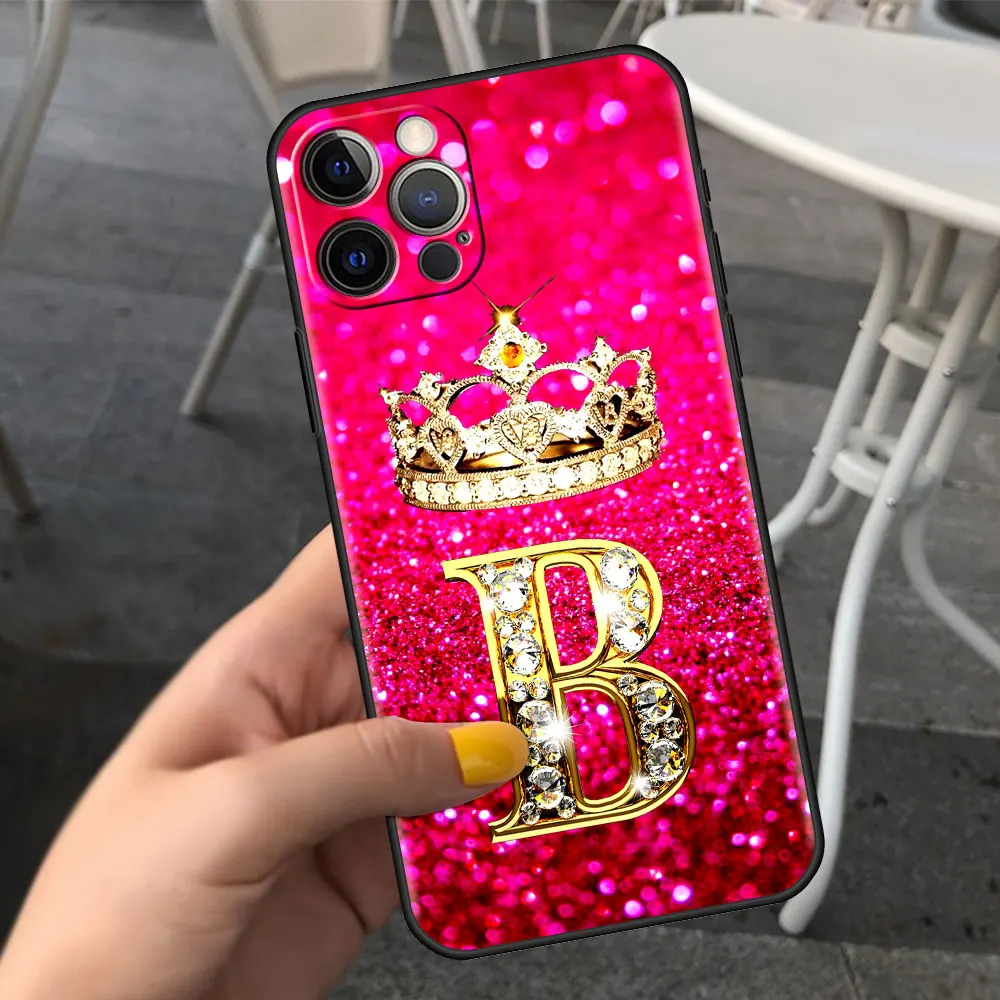 thumbnail image 1 of Pink Diamonds Letter Phone Case for Apple iPhone 11 7 12 13 Pro XR X XS Max 6 6S 8 14 Plus Soft Cover Shockproof Funda 14mini, 1 of 5