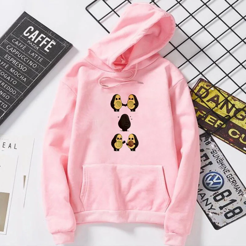 Harajuku женские толстовки свитер Kawaii авокадо розовые зимние с длинным рукавом