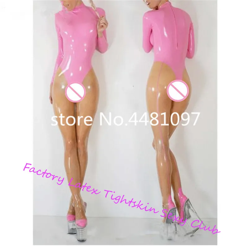 Sexy Women Transparent & Pink Rubber Latex Catsuit with Socks back Zipper Bodysuit Zentai Custom Made | Тематическая одежда и