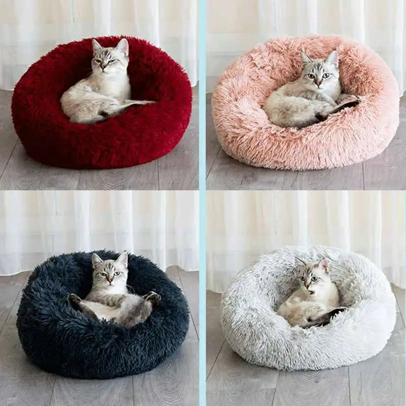 Round Dog Cat Bed Long Plush Kennel Puppy Super Soft For Small Medium Large Dogs Cat Beds Mats Cushion Sleeping Lounger Pet Bed