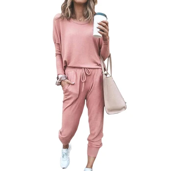 

Adisputent 2020 Women Tracksuit 2 Pcs Sets Spring O Neck Pullover Sweatshirt Sweatpants Solid Long-sleeve Suit Casual Sportswear