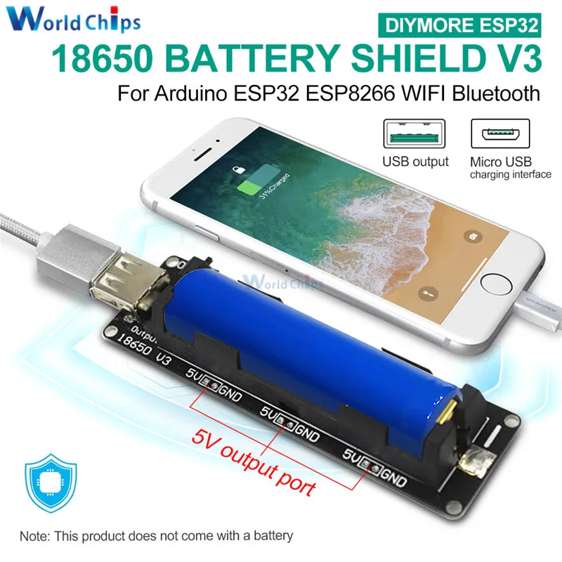 18650 Battery Shield V3 For Raspberry Pi WEMOS Micro USB Type-A Output Diy Kit