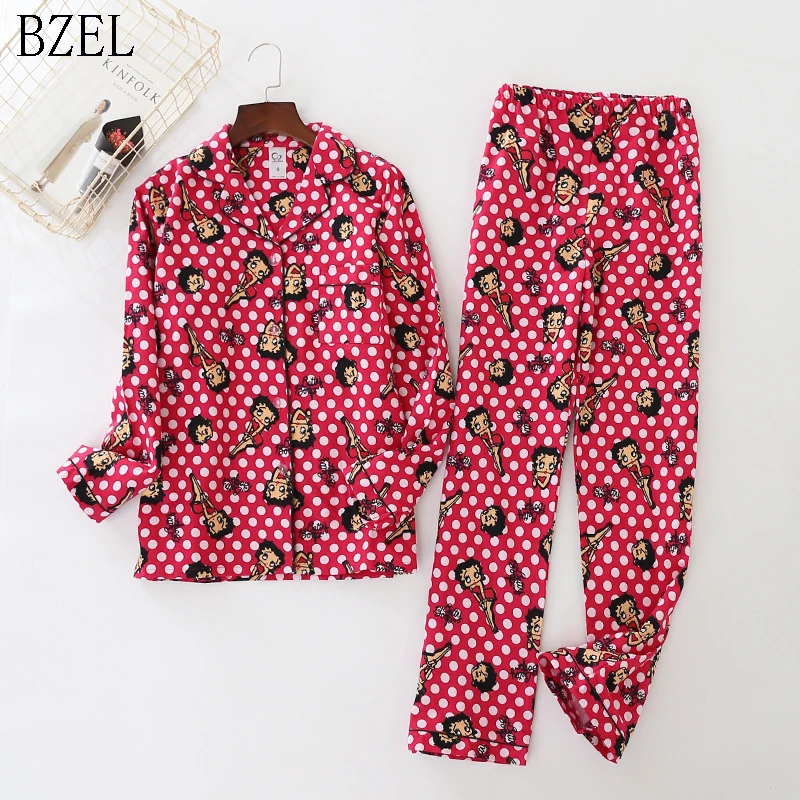 

BZEL 2PCS Cotton Pajamas Sets Cute Cartoon Girl Home Pyjamas Women Plus Size Sleepwear New Style Pijamas Femme Homewear Mujer