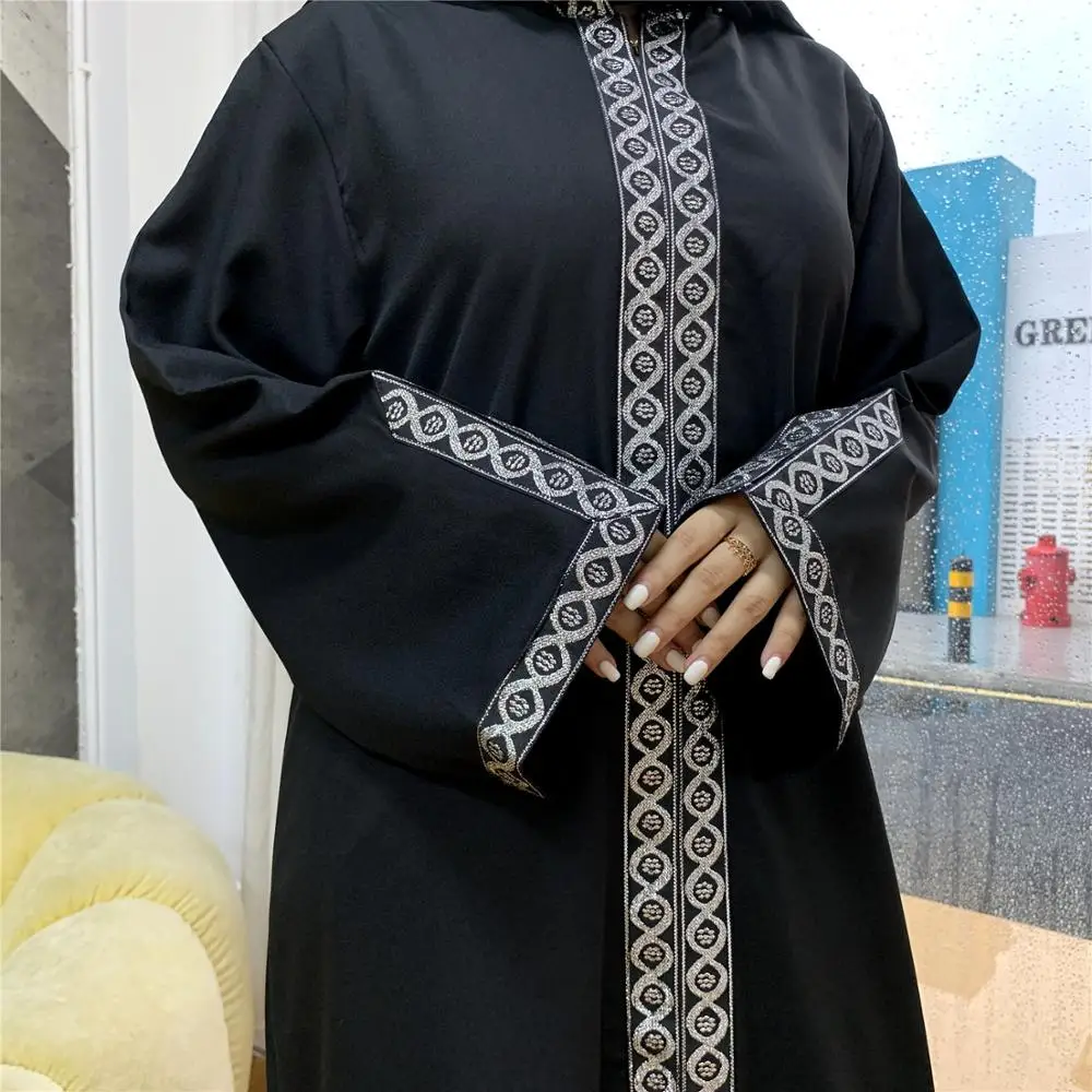 Длинное платье с капюшоном и вышивкой в мусульманском стиле|muslim abaya|abaya embroiderymaxi