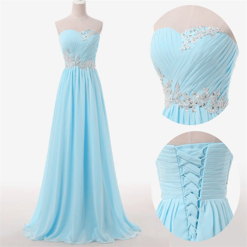 A Line Chiffon Beading Applique Pleat Strapless Bridesmaid Dresses Evening Wedding Party Formal Prom