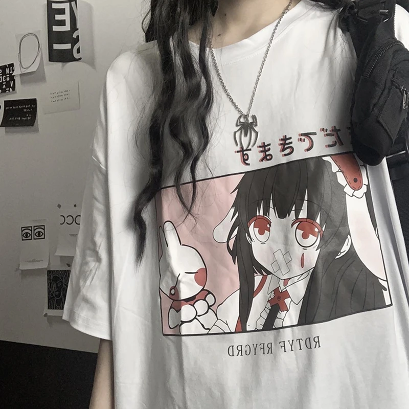 Camiseta holgada de Harajuku para mujer, ropa de de dibujos animados japoneses, salvaje suelto, de manga corta, ins student, novedad de Verano 2020|Camisetas| - AliExpress