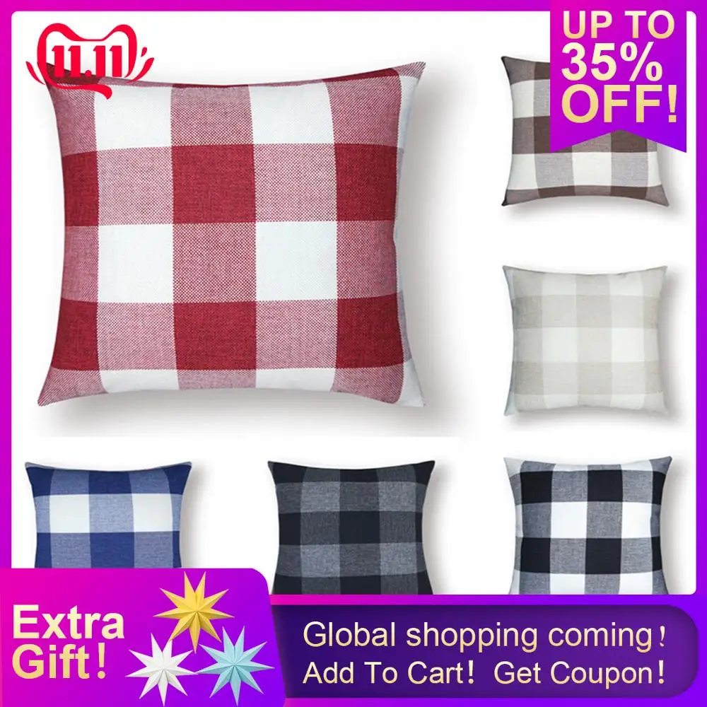 

1pc Farmhouse Buffalo Check Plaid Throw Pillow Covers Cushion Case Cotton Linen for Sofa Home Decor 45*45cm